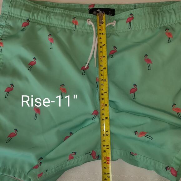 Hollister Mens Swim Trunks Sz S Green Pink Flamingos Lined Swimwear Shorts SMALL - Picture 13 of 16